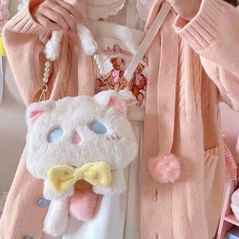 ❀Sera 2022 Musim Gugur dan Musim Dingin Baru Tas Mewah Lolita Oblique Cross Tas Youyou Kucing Boneka Mewah JK Lolita Tas Tangan