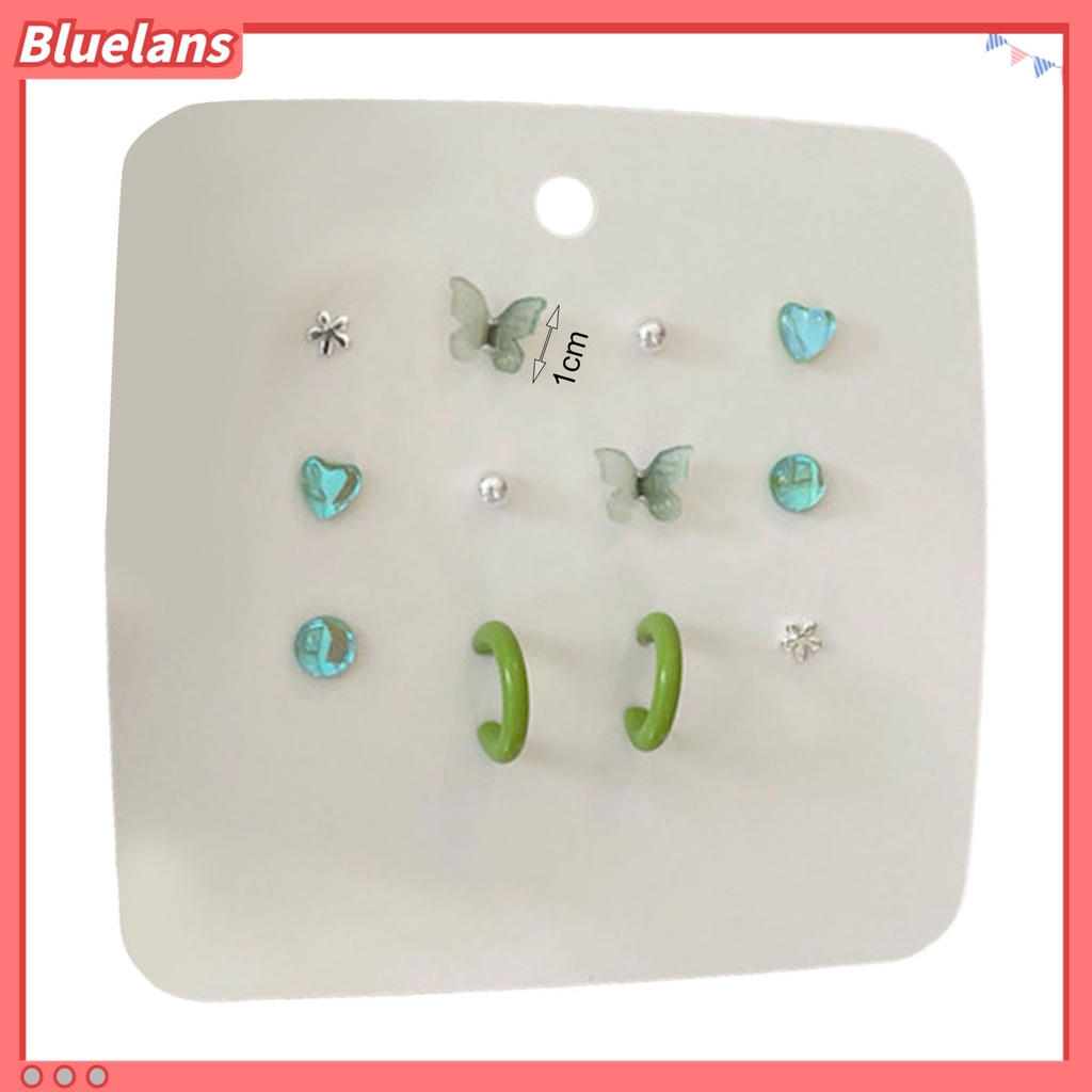 6 Pasang Anting Stud Bentuk Bunga Kupu-Kupu Aksen Mutiara Tiruan Untuk Wanita