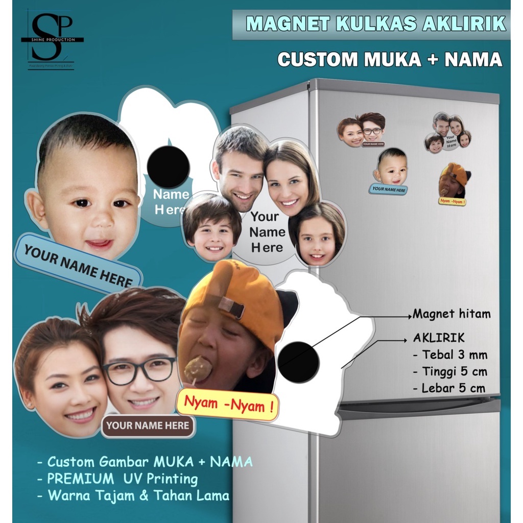 Magnet Kulkas Foto Wajah Muka Custom Nama