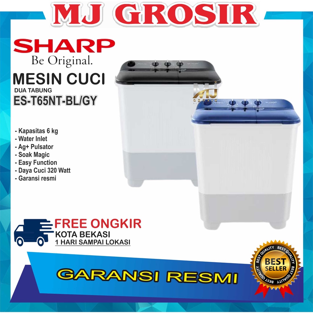 MESIN CUCI SHARP EST 65 NT 6KG 2 TABUNG 65NT 6 KG PUREMAGIC LOW WATT