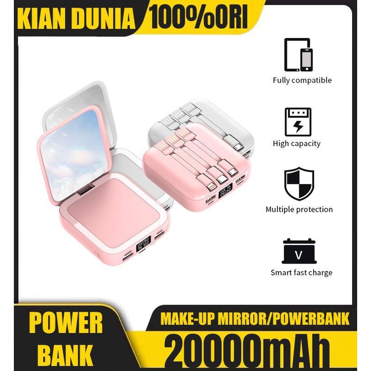 Mini Powerbank Beauty Mirror 20000mAh Power Bank Pengisian Cepat dengan Cermin Lipat Fast Charging(COD)