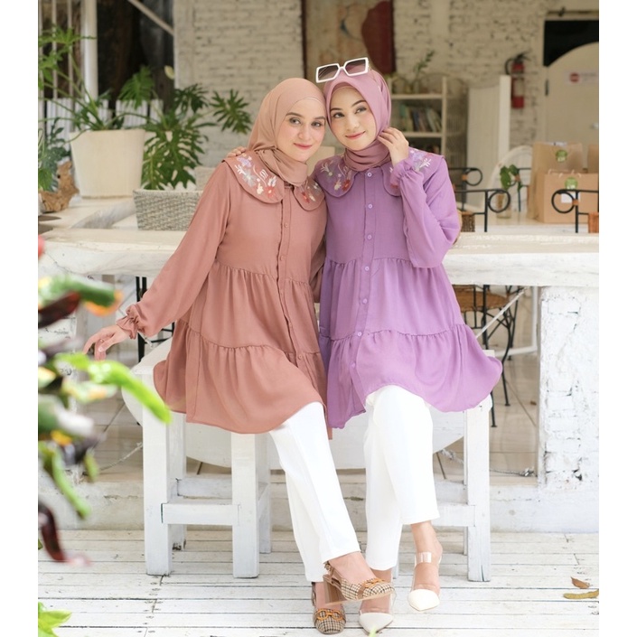 Ounadoutfit Chaca blouse wanita | atasan muslim cantik | kemeja wanita polos | blouse bordir bunga | atasan cringkle wanita | blouse korea