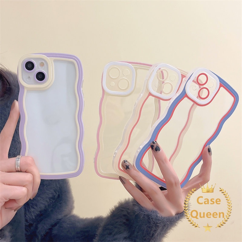 Case Oppo A17 A15 A16 A12 A7 A16K A16E A54 A95 A57 2022 A5s A3s A74 A12E A31 A76 A96 A36 A17K A52 A92 A55 A53 A5 A5 A5 A9 2020 A16s A1K F9 F9Pro Wavy Edge Macaron Candy Color Case