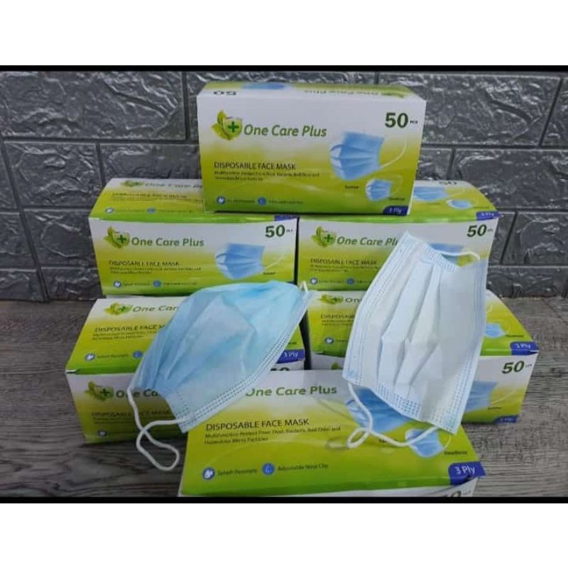 Masker Muka Masker One Care Earloop 3 Ply 50 Pcs