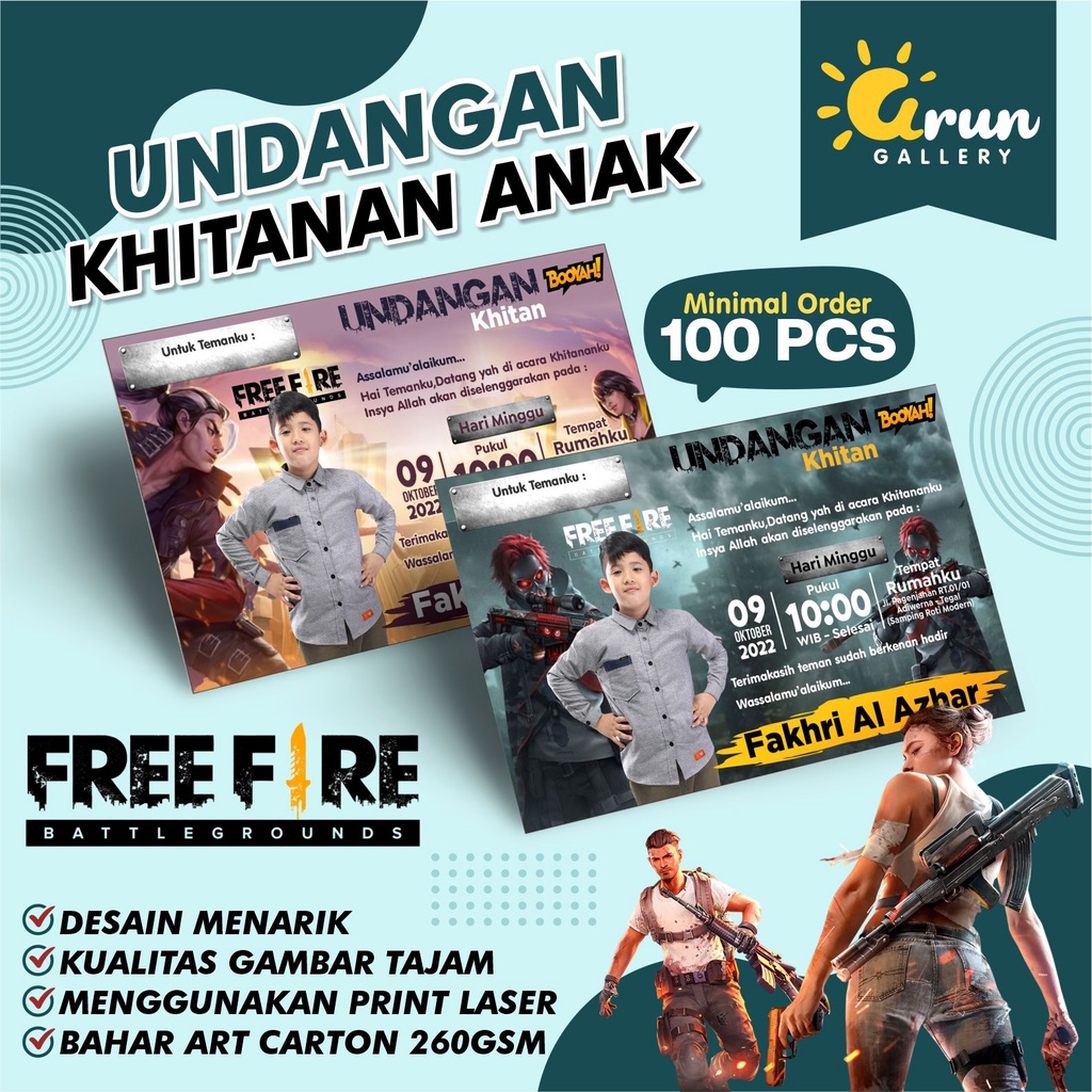 Jual UNDANGAN KHITAN ANAK TEMA GAME FREE FIRE FF / UNDANGAN ANAK