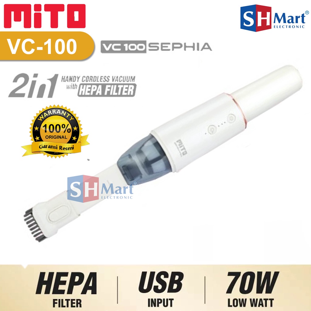 VACUUM CLEANER MITO VC-100 / VC100 SEPHIA 2 IN 1 CORDLESS HEPA FILTER GARANSI RESMI