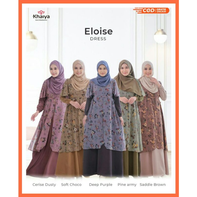 eloise Dress by Khaiya Gamis Basic Inner Polos Mix Motif Bunga Mewah Elegant