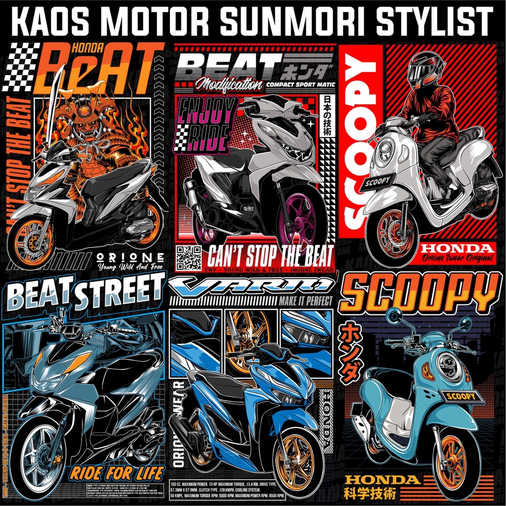 Kaos Motor Sunmori / Honda Beat Scoopy PCX Vario / Yamaha Nmax Aerox Mio Fazzio All Matic Anak Motor