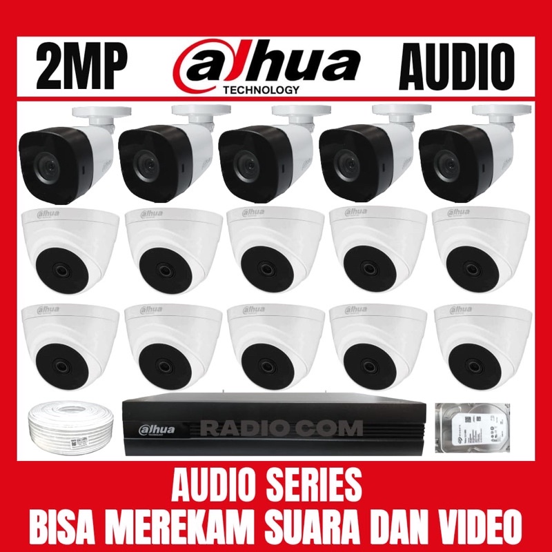 PAKET CCTV DAHUA 2MP 16 CHANNEL 15 CAMERA AUDIO BISA MEREKAM SUARA DAN VIDEO