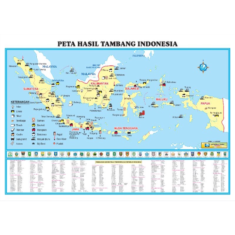 Poster Peta Hasil Tambang Di Indonesia Ukuran A3+