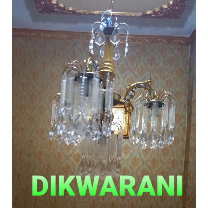 LAMPU KRISTAL CABANG GOLD 4 BOHLAM/LAMPU GANTUNG/LAMPU HIAS/LAMPU DEKORASI