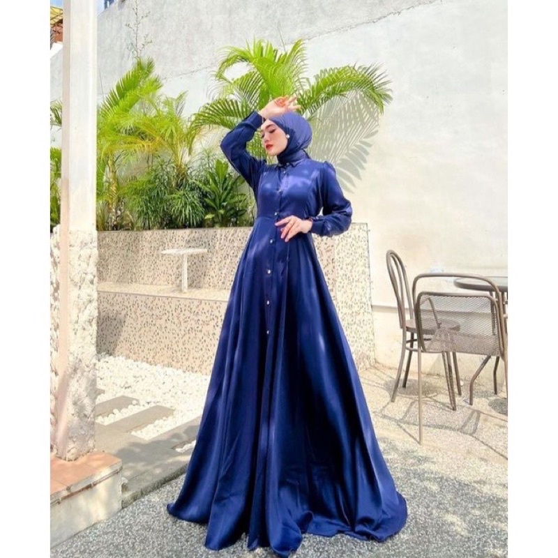 dress polos bahan satin - dress polos kembang - Simple dress