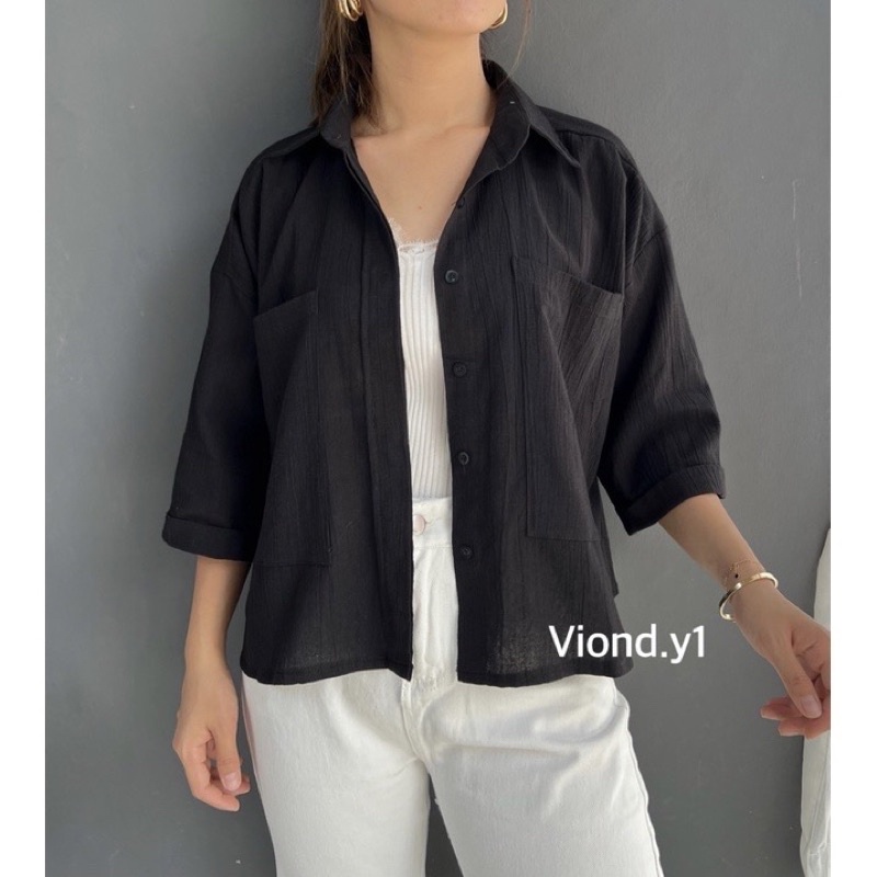 COZIE TOP KEMEJA LINEN-Black