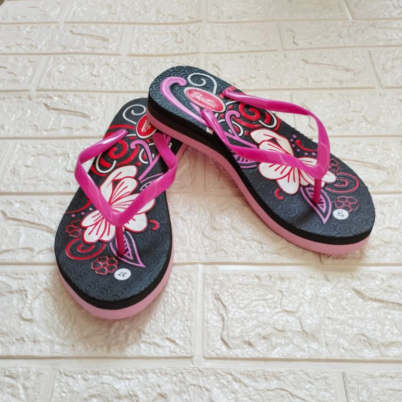 SANDAL JEPIT WADGES TINGGI SPONS WANITA SANDAL RUMAHAN MOTIF BUNGA