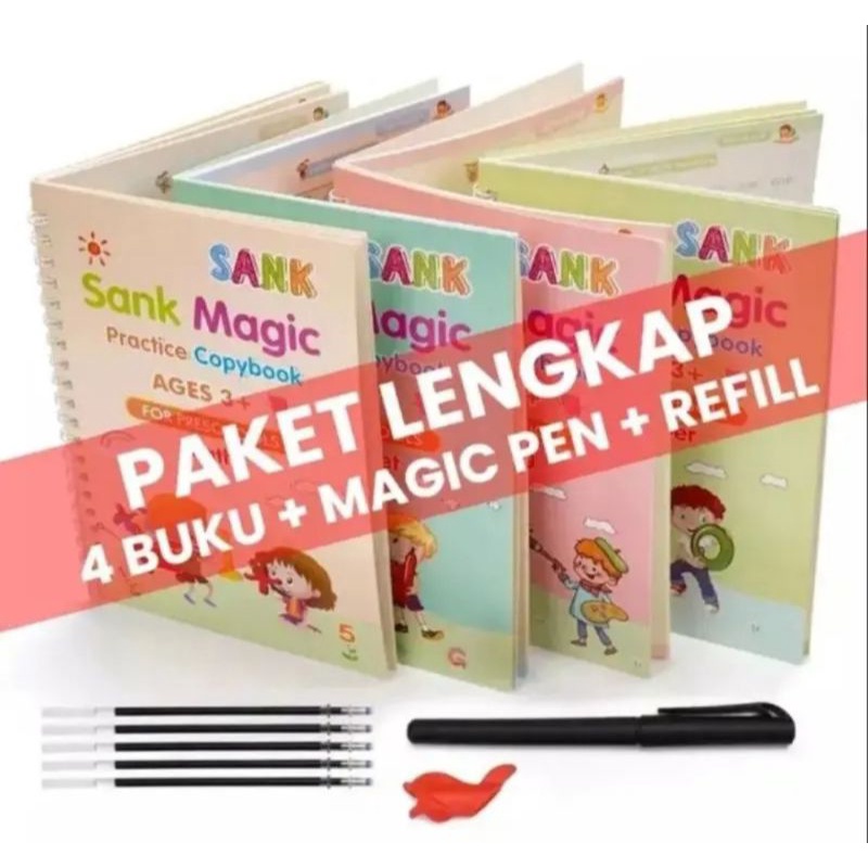 SANK MAGIC BOOK 4 SET ISI 4 BUKU+ 1 PULPEN 5 REFIIL/SET BUKU ANAK MAGIC/ALAT TULIS BELAJAR ANAK/BUKU EDUKASI ANAK/MAINAN BUKU ANAK/BUKU BELAJAR ANAK/BUKU AJAIB PINTAR