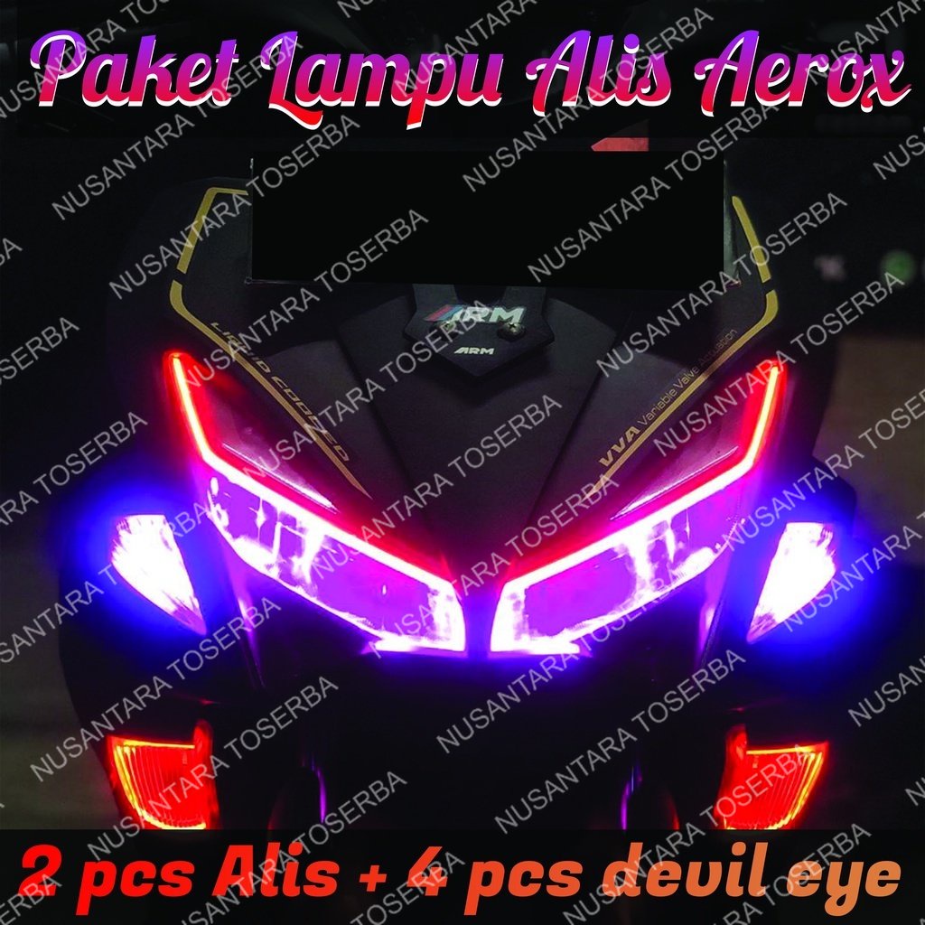 PAKET LAMPU ALIS AEROX 155 BONUS DEVIL EYE SIAP PAKAI LAMPU LED ALIS AEROX 155 V 2 BONUS DEVIL EYES 