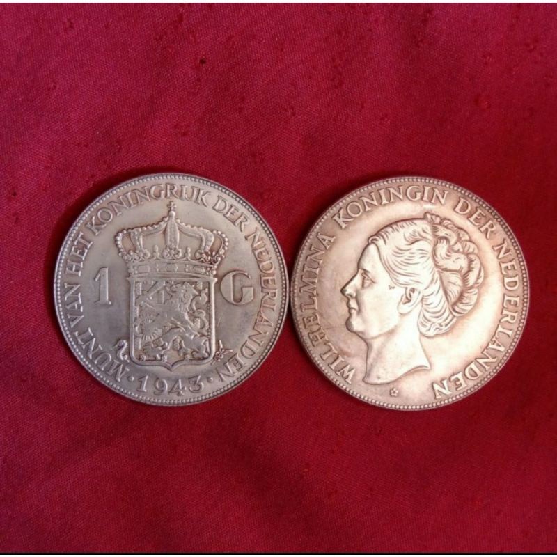 koin kuno silver perak Nederland Belanda wilhelmina 1/2 Gulden . - 3 1/2G