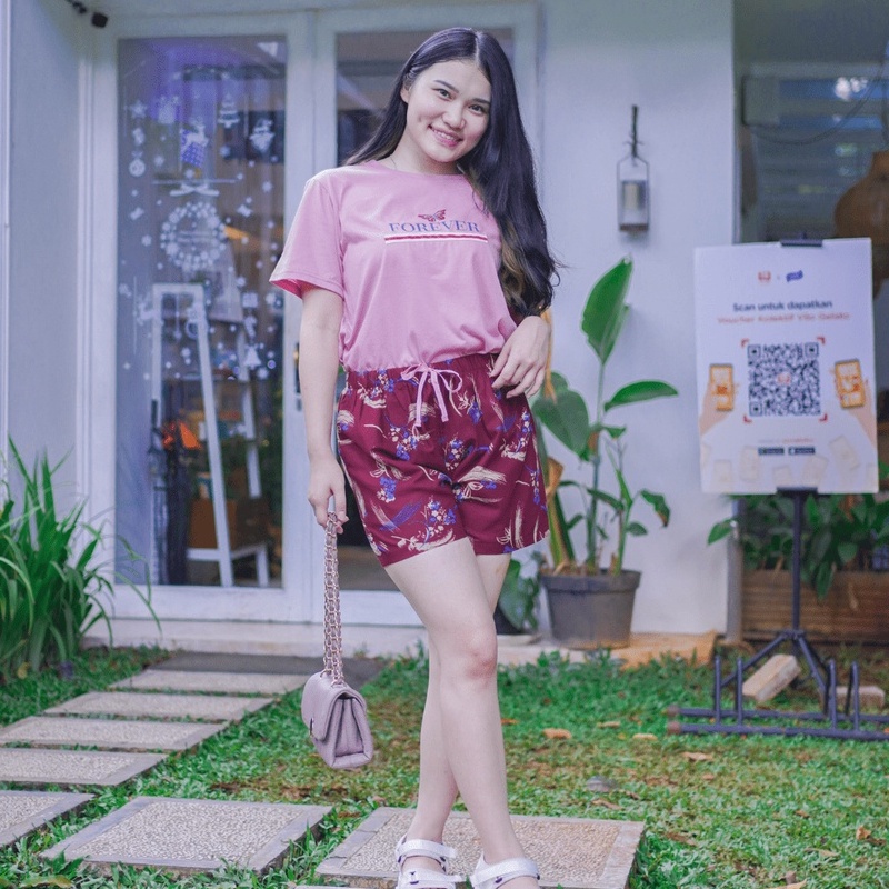 WV-065-3 Forever Sweet BLACK Label Linen Setelan Celana Pendek Hot Pants BAJU Tidur PIYAMA Pakaian R