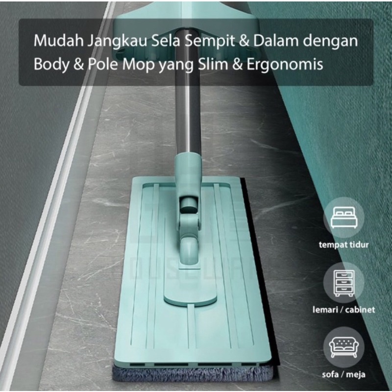 Alat Pel Lantai Tarik Microfiber Ultra Mop / Lap Pel Praktis Alat Pel Lantai Dapat Di Putar 360