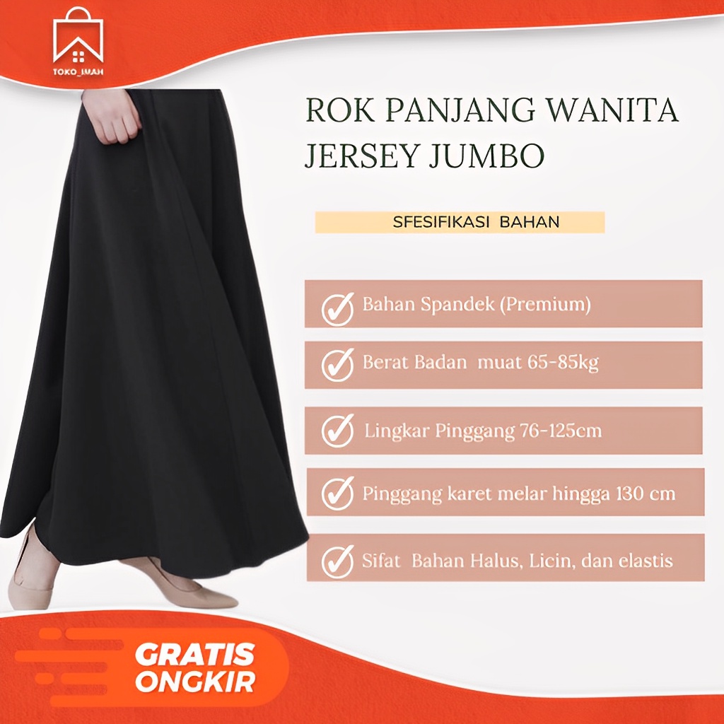 ROK PANJANG SPANDEK JERSEY JUMBO WANITA BISA COD