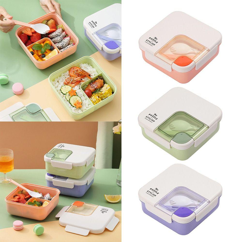 Solighter Lunch Box Microwavable Rectangle Grid Untuk Pelajar Pekerja Kantor Wadah Makanan