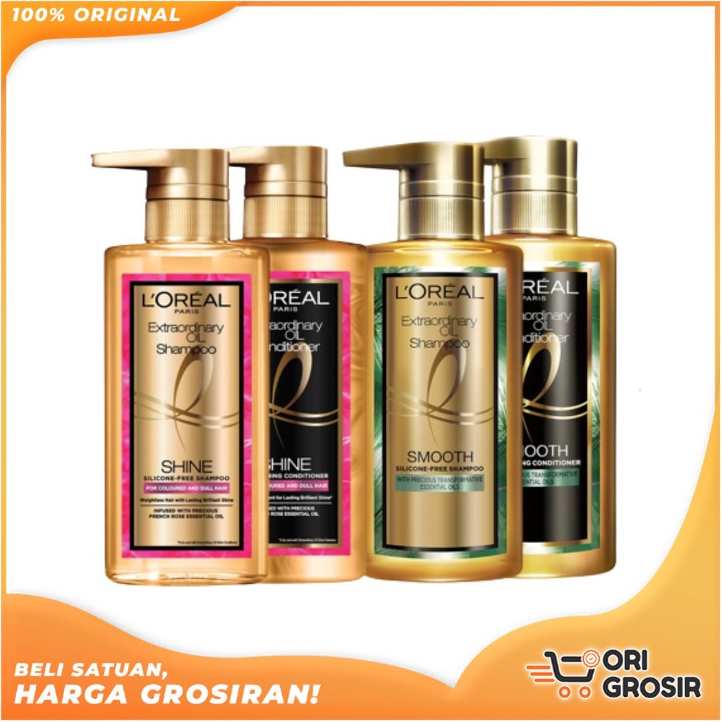 ORI Grosir L'Oreal Paris Extraordinary Oil Premium Shampoo & Conditioner 440ml -Shine - Sleek Smooth