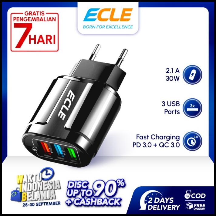 ECLE Adaptor Charger Fast Charging 3 USB Port Quick Charge QC 3.0