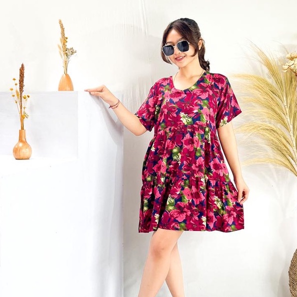 DRESS RUFFLE /DRESS BALI RAMPLE MOTIF KEKINIAN PREMIUM