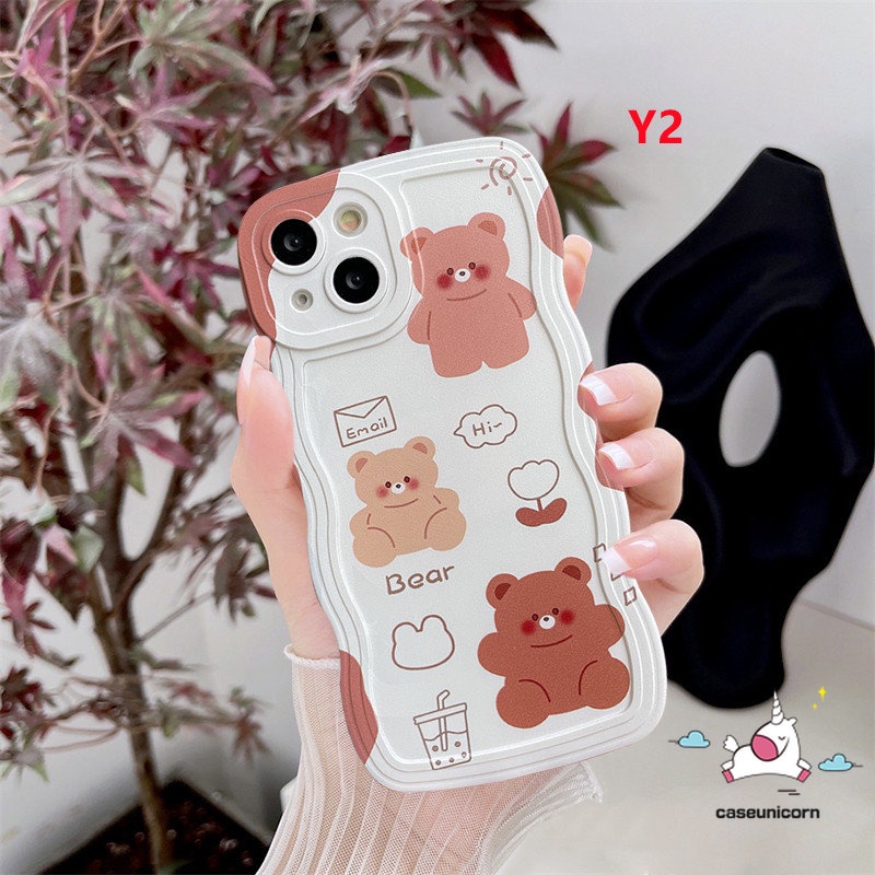 Oppo A17 A16 A15 A95 A57 A77s A78 A76 A17K A16s A96 A55 A12 A1K A74 A31 A16K A16E A9 A5 A54 A3s A7 A53 A72 F9 A5s A52 A33 Reno 8t 8 7z 8z 5 7 Beruang Kartun Lucu Case Tepi Bergelombang Lembut