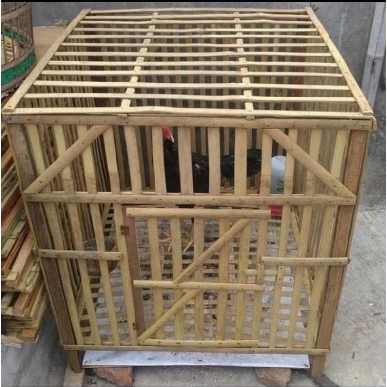 Box Kandang Kurungan Ayam Jago dari Bambu 70x70x70 cm, lipat, rakit, bongkar pasang Murah
