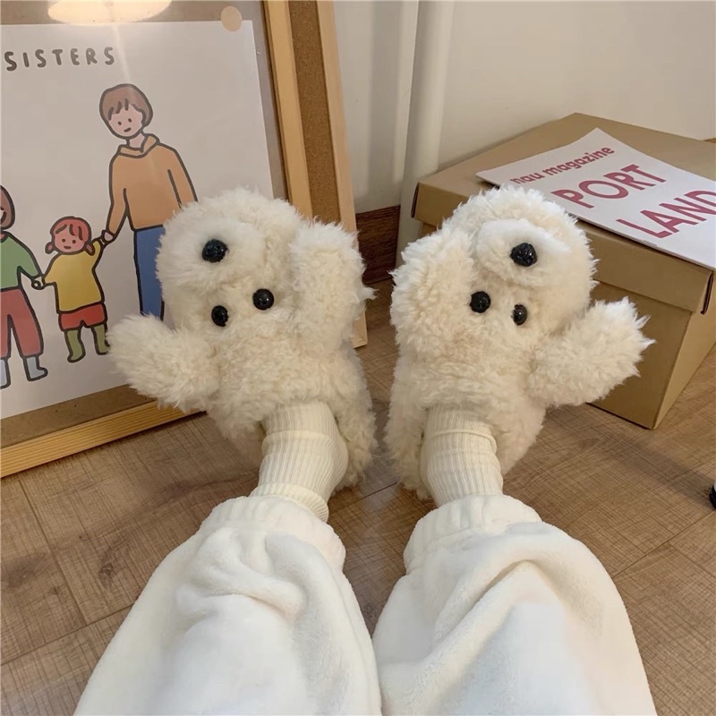 POODLE HOME SLIPPERS / INDOOR HOME SANDAL / SENDAL RUMAH HOTEL FASHION STYLE KOREA / SENDAL KAMAR TIDUR/ SANDAL BULU