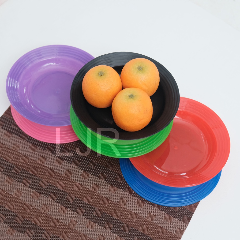 3 lusin LJR Piring Makan plastik warna warni Berkualitas Motif murah 22 cm