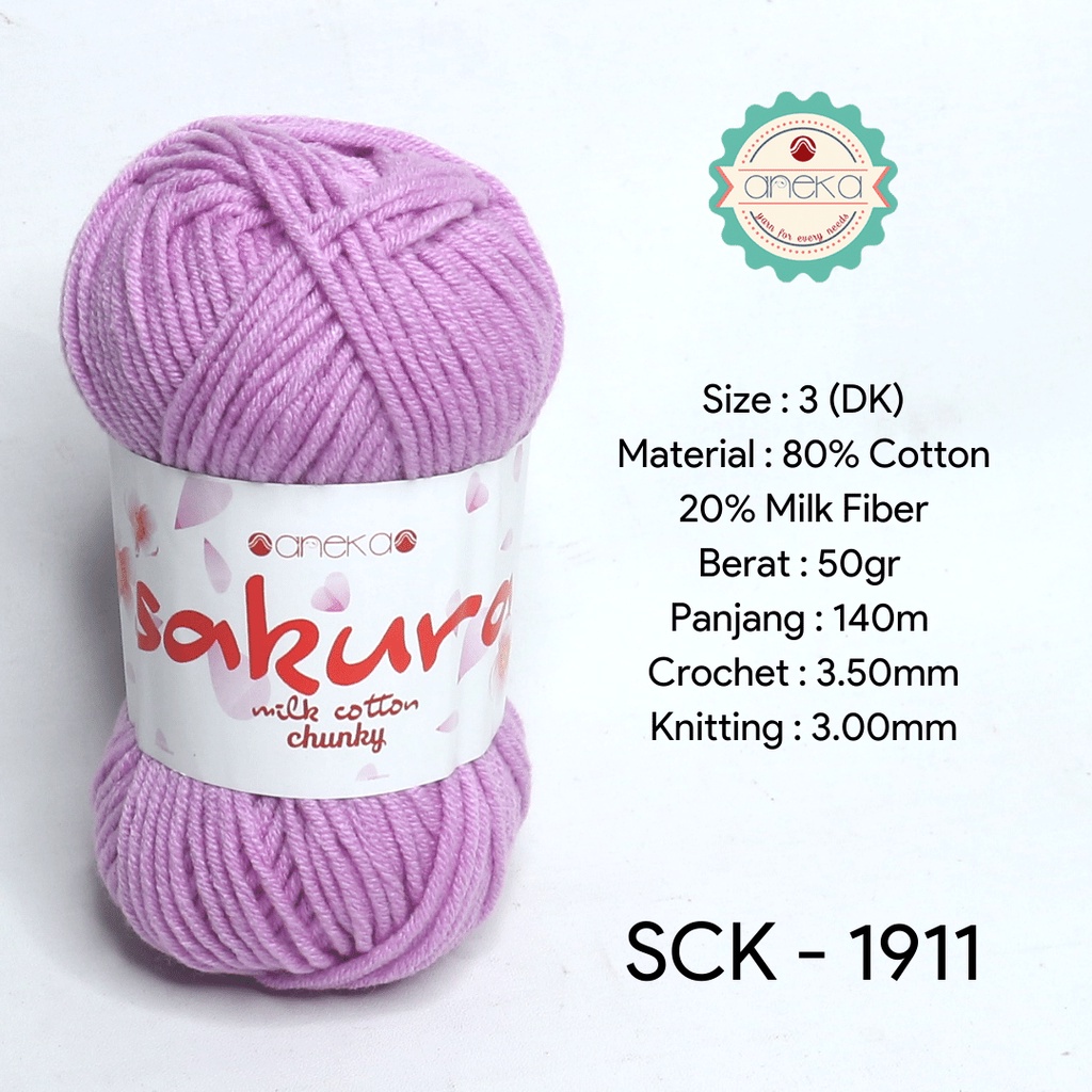 Benang Rajut Katun Susu Sakura Milk Cotton Chunky - 1911