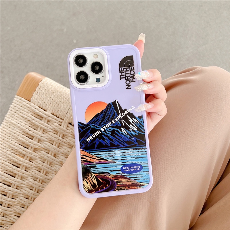 Soft Case TPU Motif Lukisan Minyak Gunung Salju Warna Permen Untuk IPhone 14 13 12 11 Pro Max