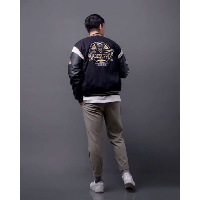 Varsity Jacket SKULL Black Vlieger Original - Jaket Baseball Varsity Vintage Premium