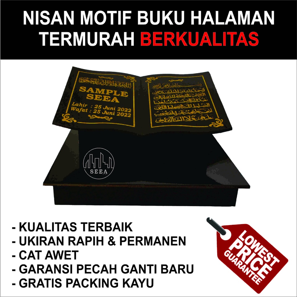 GARANSI   !!!  BATU  NISAN MAKAM KUBURAN MOTIF BUKU  HALAMAN UKURAN 40*40 + PACKING KAYU TERMURAH