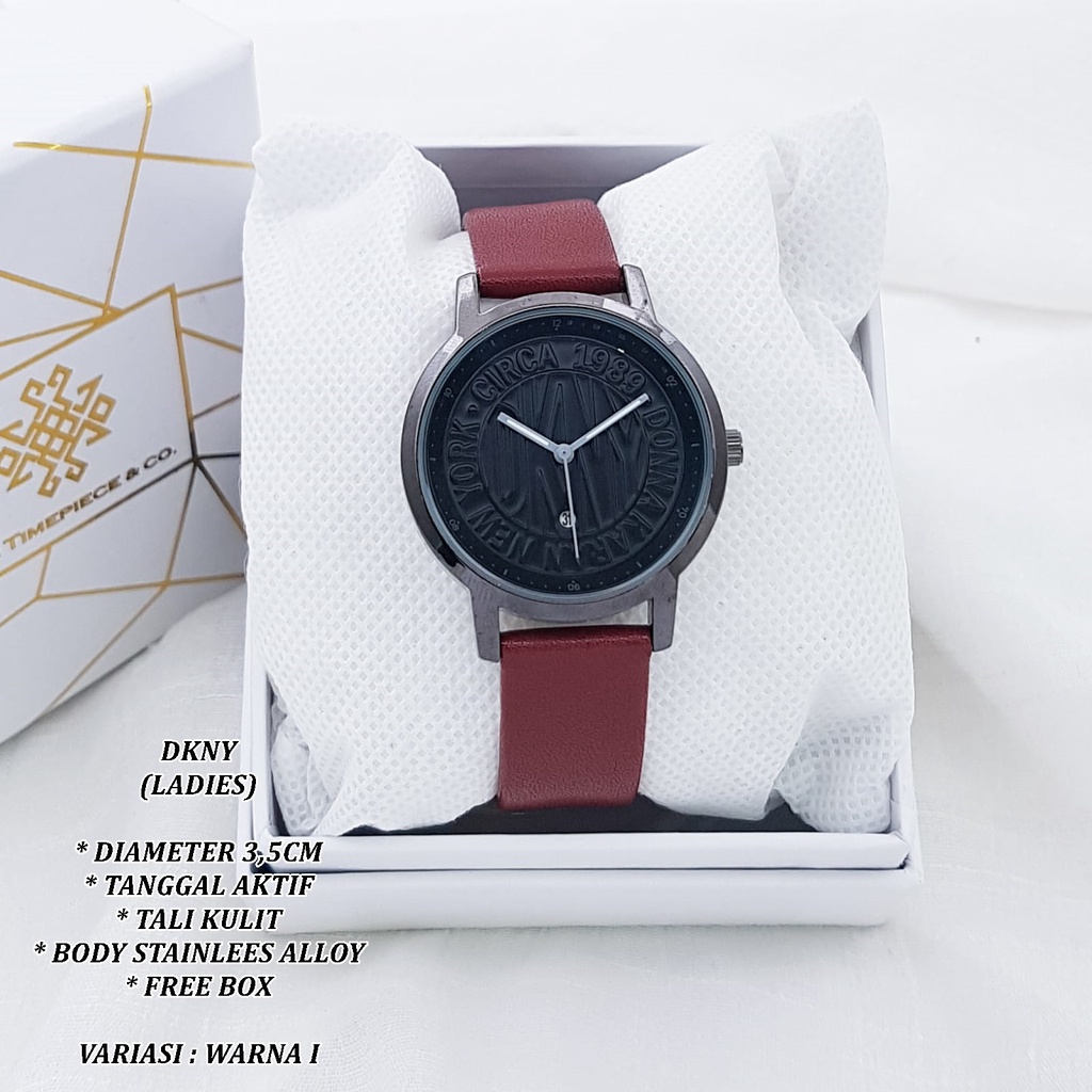 (FREE BOX) JAM TANGAN WANITA FASHION TALI KULIT BODY BULAT TANGGAL AKTIF