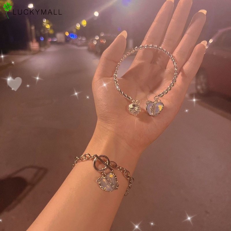 Gelang Rantai Bentuk Hati Warna Silver Untuk Wanita