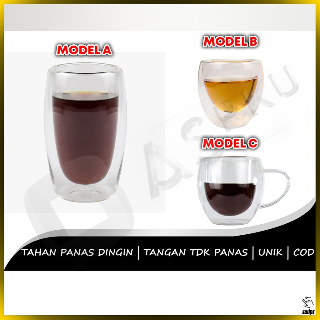 Jual One Two Cups Cangkir Double Wall Ml Gelas Minum Kaca Tempat Air Unik Kaca Glass Panas