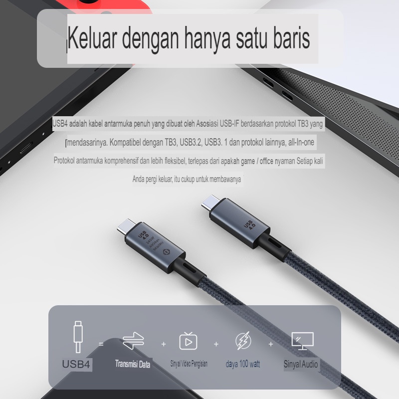 Kabel Data USB4 Cable Type C to USB C PD Fast Charging 240W Thunderbolt 4 Full Features Cable Transfer Speed 40Gbps 8K Ultra HD Huawei Macbook Air iMac Pro 1.2 Meter