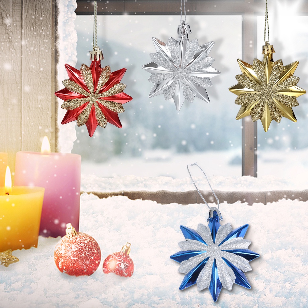 4 Pcs Ornamen Gantung Bentuk Bintang Glitter Untuk Dekorasi Pohon Natal