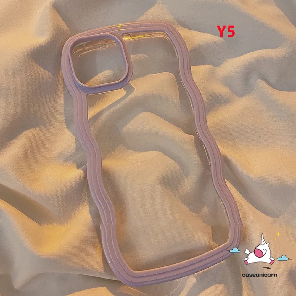 Casing Untuk Redmi 12C 10 9 9A 10A 9C 9T Note 9 8 11 11s 10 10Pro Note10 Note11 Note 10Pro Macaron Candy Color Frame Transparan Mewah Simple Wavy Edge Clear Soft Case