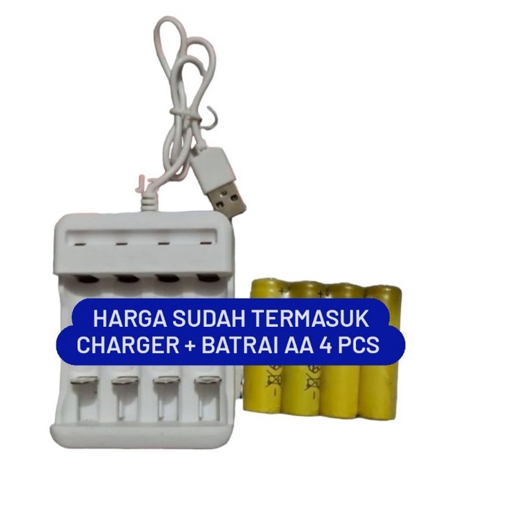 Charger Destop Baterai AAA Dan AA Warna Putih USB 4 slot / Charger Baterau Desktop AAA dan AA 4