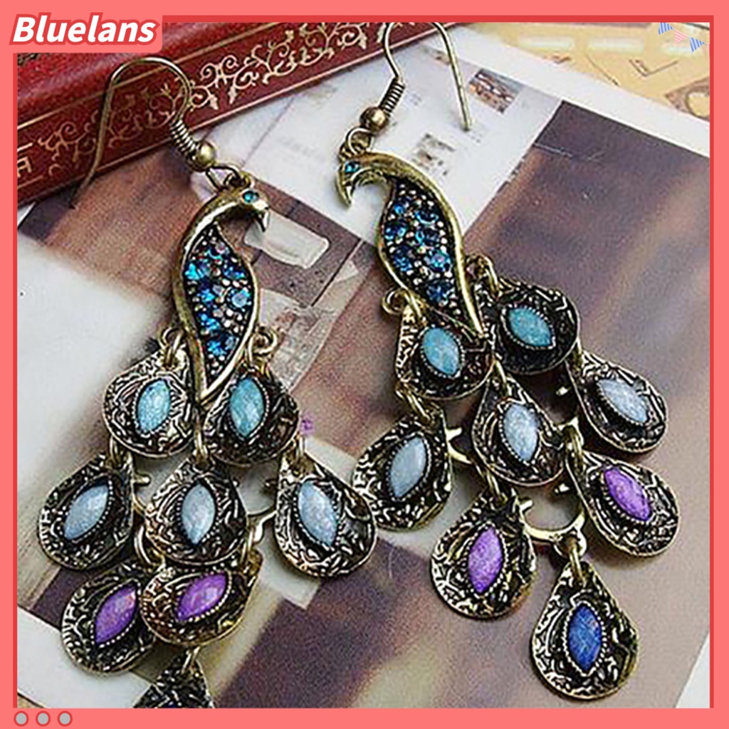 Bluelans Anting Kait Gantung Wanita Desain Merak Gaya Bohemian / Vintage Untuk Pesta