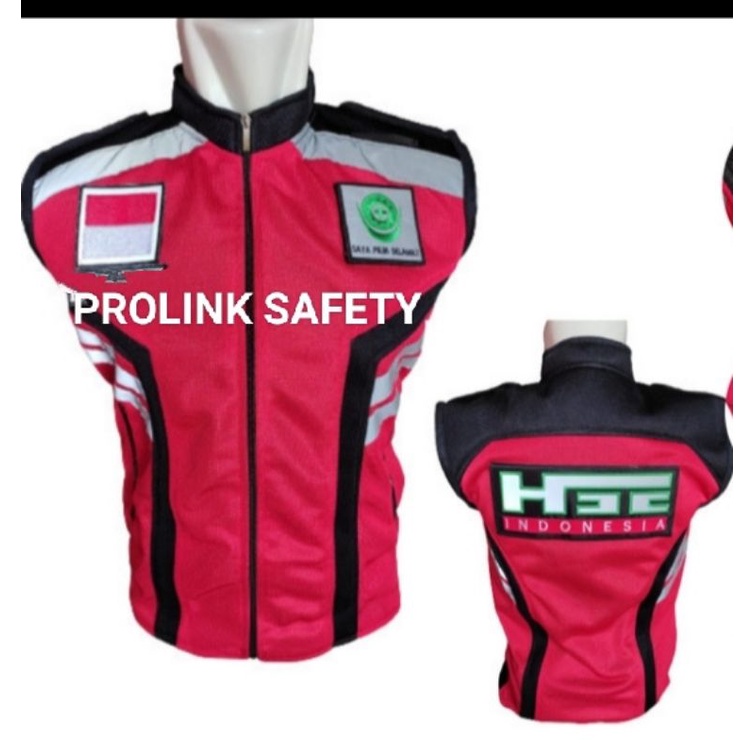 ROMPI SAFETY HSE BAHAN FULL TASLAN MERAH KOMBINASI HITAM LOGO VECRO PEREKAT