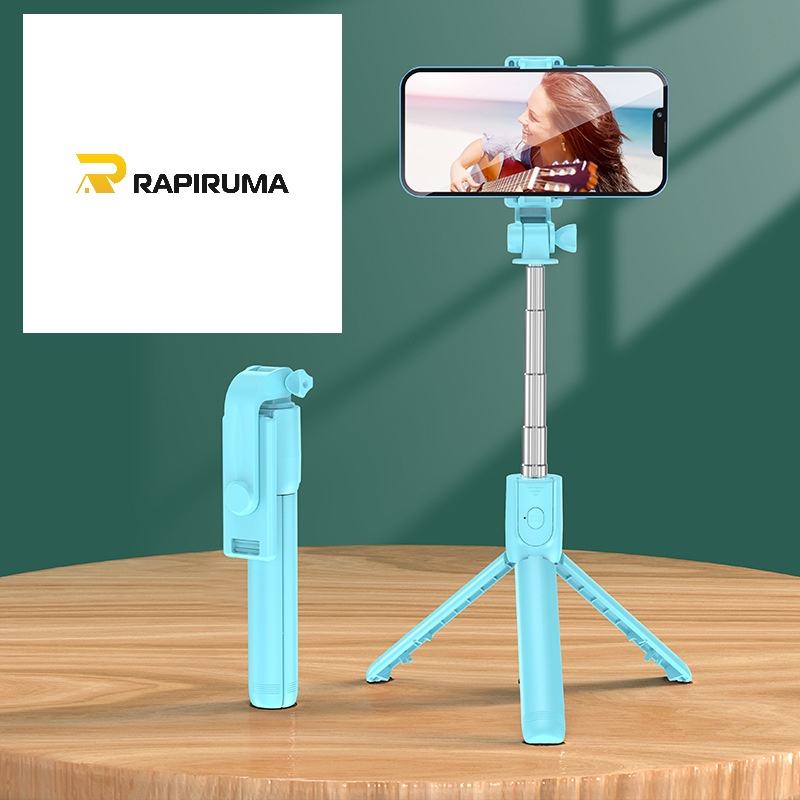 Tongsis Selfie Tripod Lampu LED Bluetooth 4 In 1 dengan remote control/ Selfie Stick Portable Flexible lampu LED/ Selfie Stick 360º-BIRU NON LED