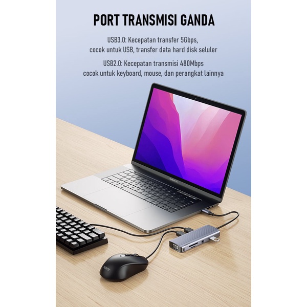 Robot HT590 9in1 USB-C HUB HDM VGA Adapter USB3.0 Macbook - New HT390