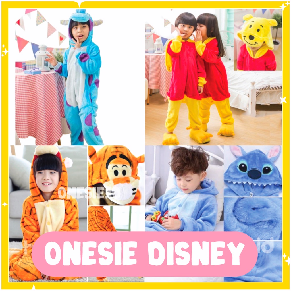 PIYAMA ONESIE KOSTUM KIGURUMI BAJU KID ANAK DISNEY MICKEY STITCH WINNIE DLL