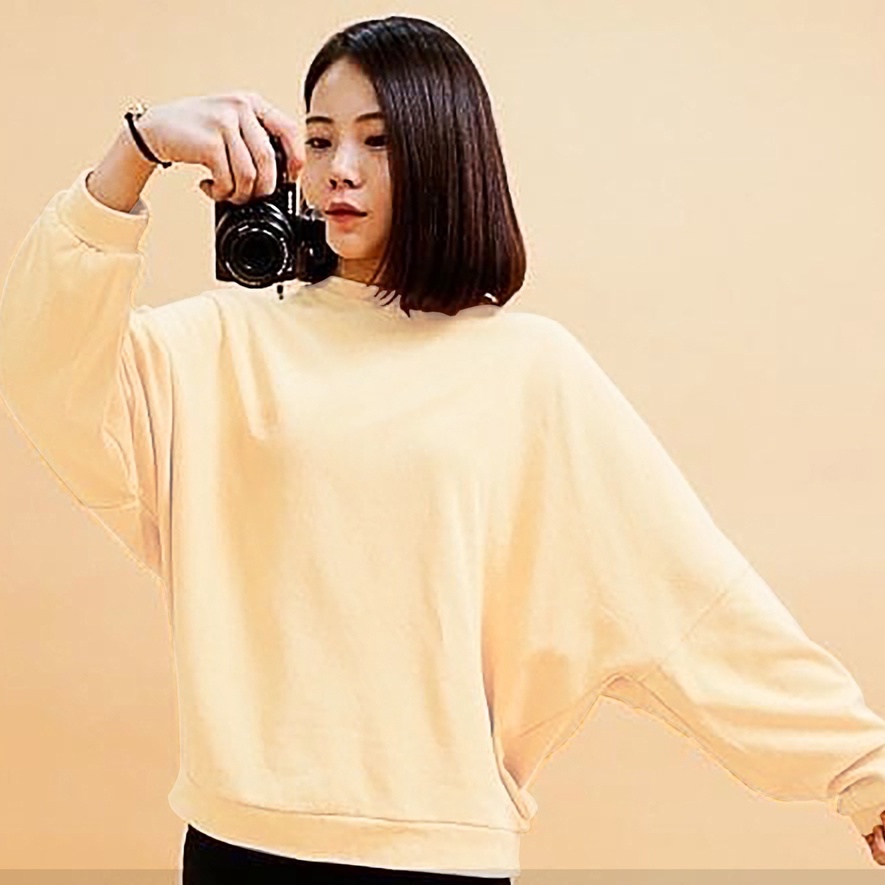 Sweater Wanita Polos Crewneck | Battwing Sweatshirt Oblong Polos | Baju Wanita | Bahan Fleece | Allsize