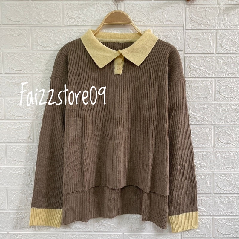 RAISYA POLO SWEATER KNIT KERAH V WARNA WANITA
